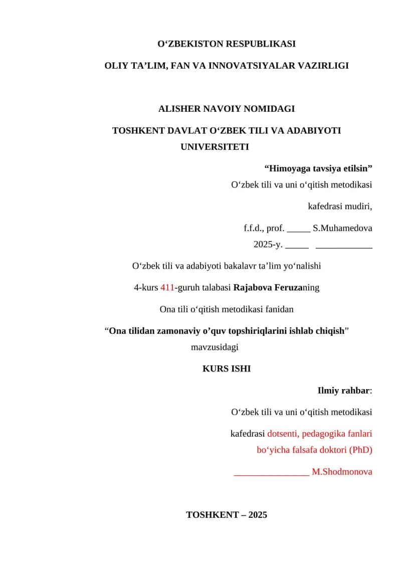Ona tilidan zamonaviy o’quv topshiriqlarini ishlab chiqish 1