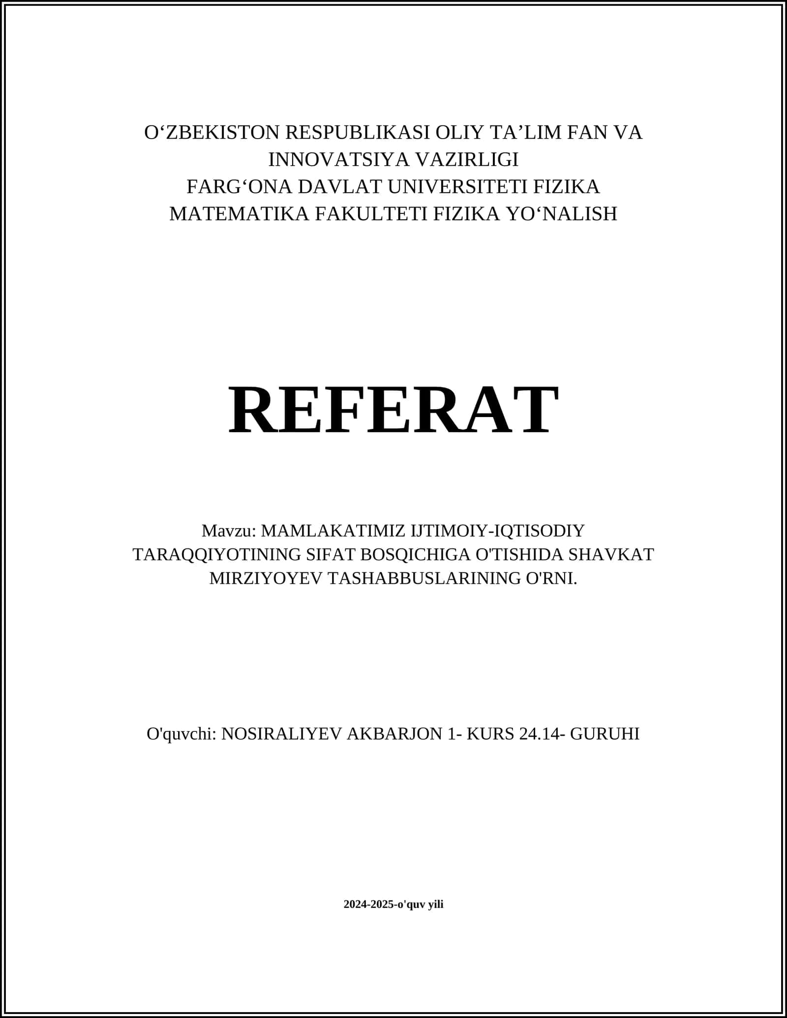 Shavkat Mirziyoyevning O'zbekiston ijtimoiy-iqtisodiy islohotlari 1