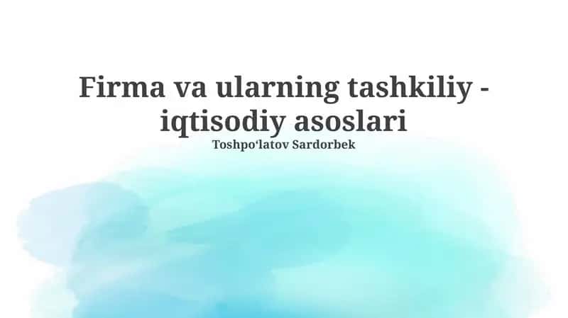 Firma va ularning tashkiliy - iqtisodiy asoslari 1