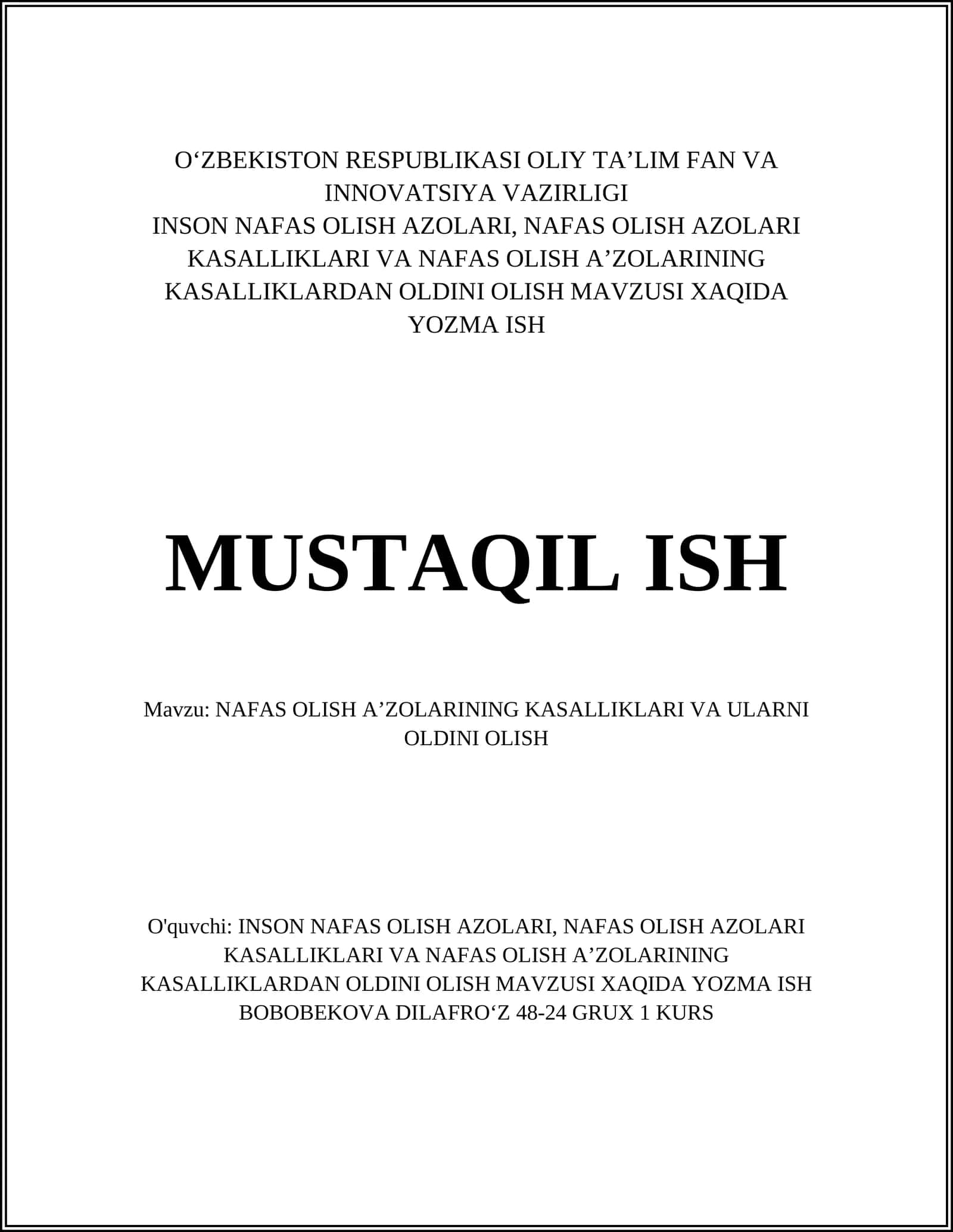 NAFAS OLISH AʼZOLARINING KASALLIKLARI VA ULARNI OLDINI OLISH 1