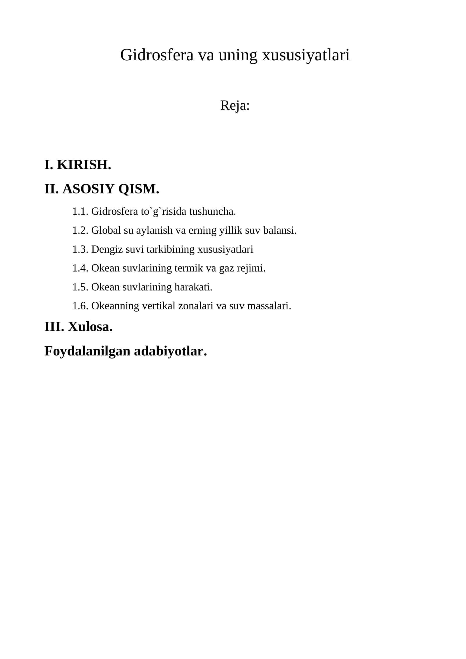 Gidrosfera va uning xususiyatlari 1