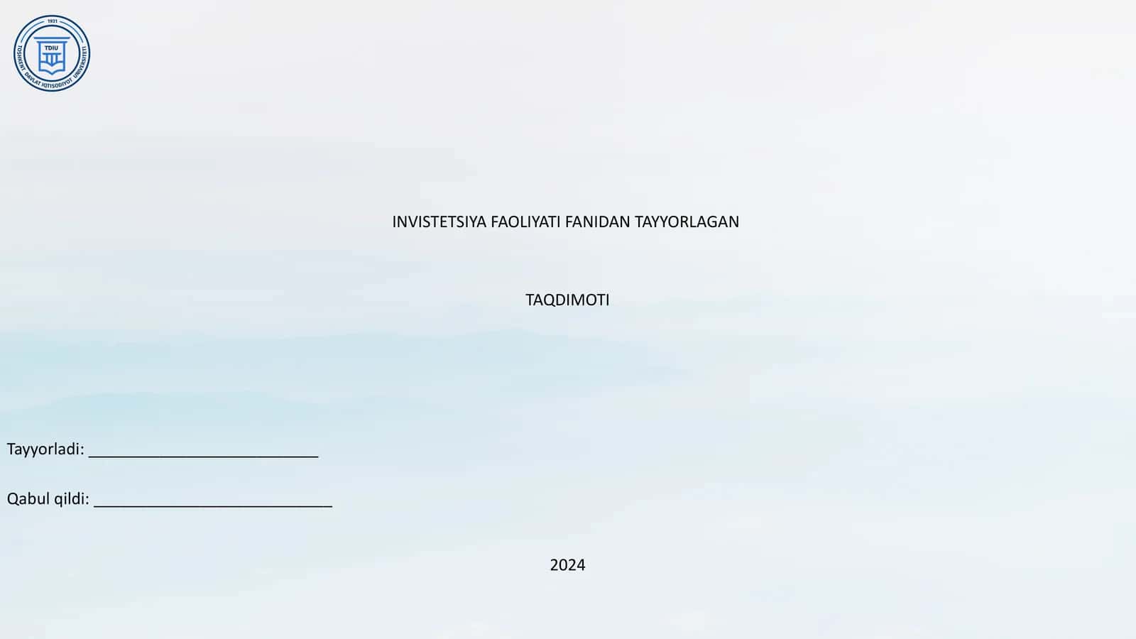 INVISTETSIYA FAOLIYATI FANIDAN TAYYORLAGAN TAQDIMOTI 1