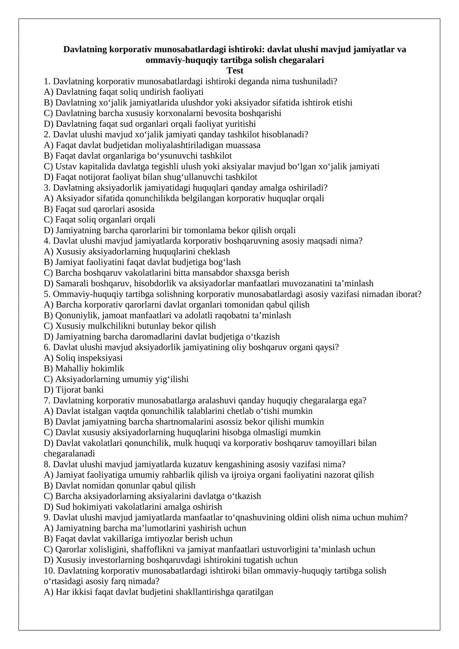 Davlatning korporativ munosabatlardagi ishtiroki 1