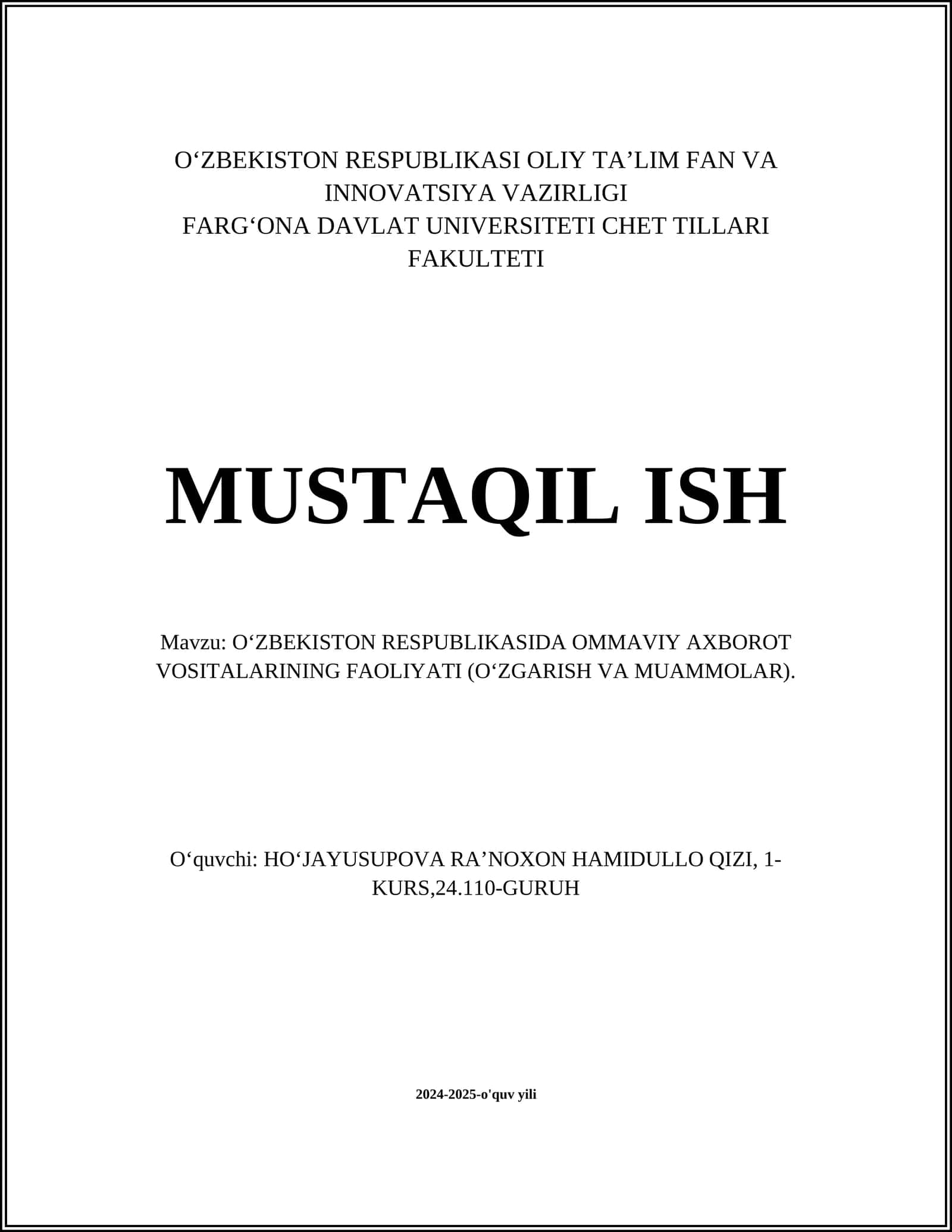 O'zbekiston ommaviy axborot vositalarining tahlili va tarixi 1