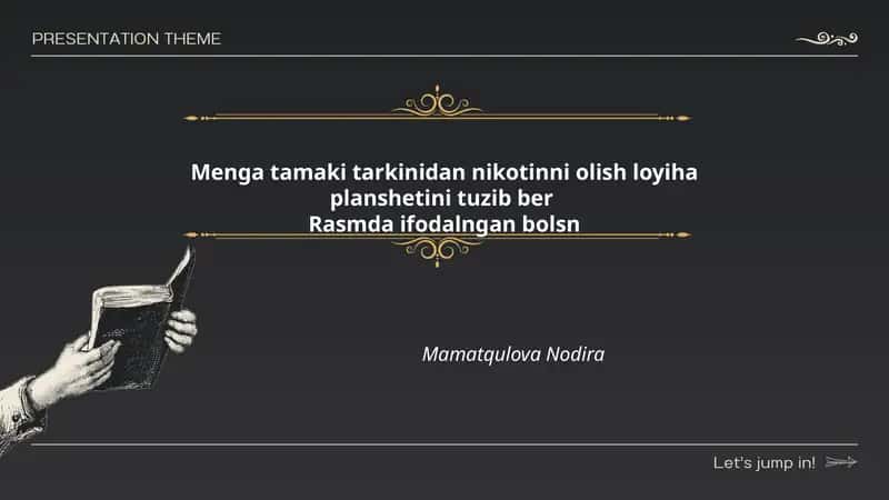 Tamaki tarkibidan nikotinni ajratib olish loyiha plansheti 1
