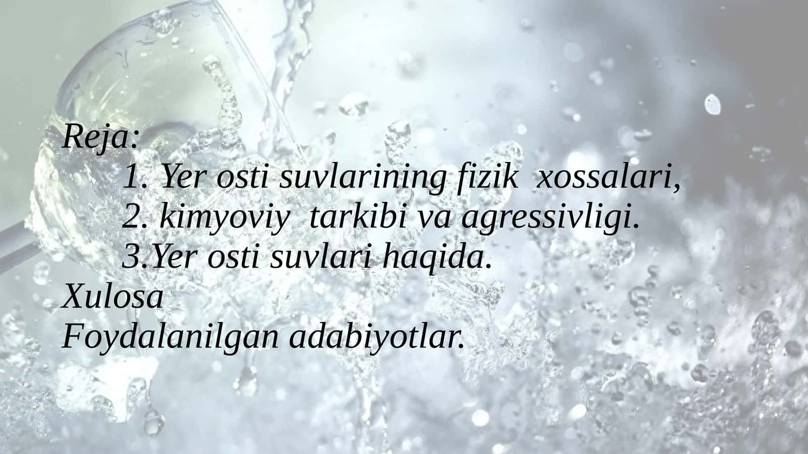 Yer osti suvlarining fizik xossalari, kimeviy tarkibi va agressivligi 1