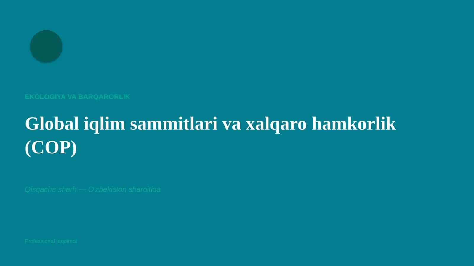 Ekologiya va Barqarorlik 1