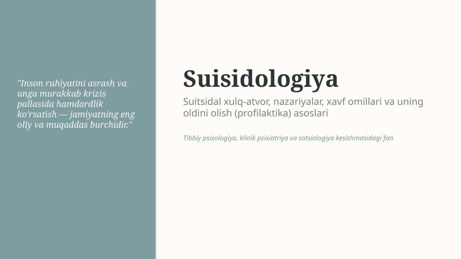 Suisidologiya — suitsidal xulq-atvor va profilaktika asoslari 1