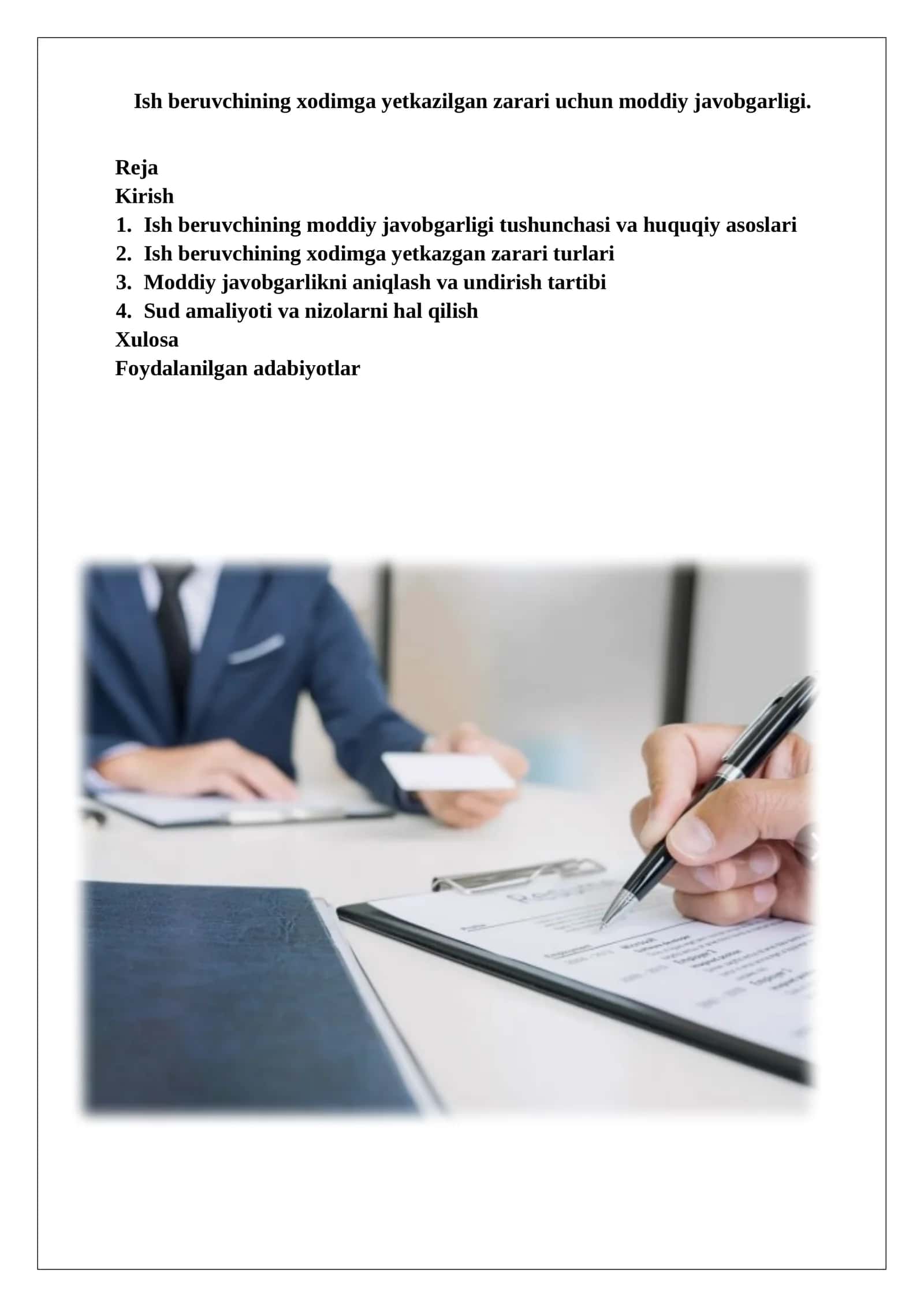 Ish beruvchining moddiy javobgarligi va xodimga zararlar turlari 1