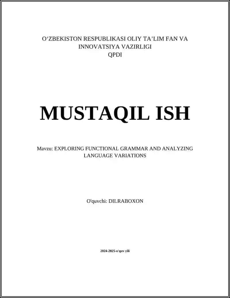 Functional Grammar Basics in Uzbek Language