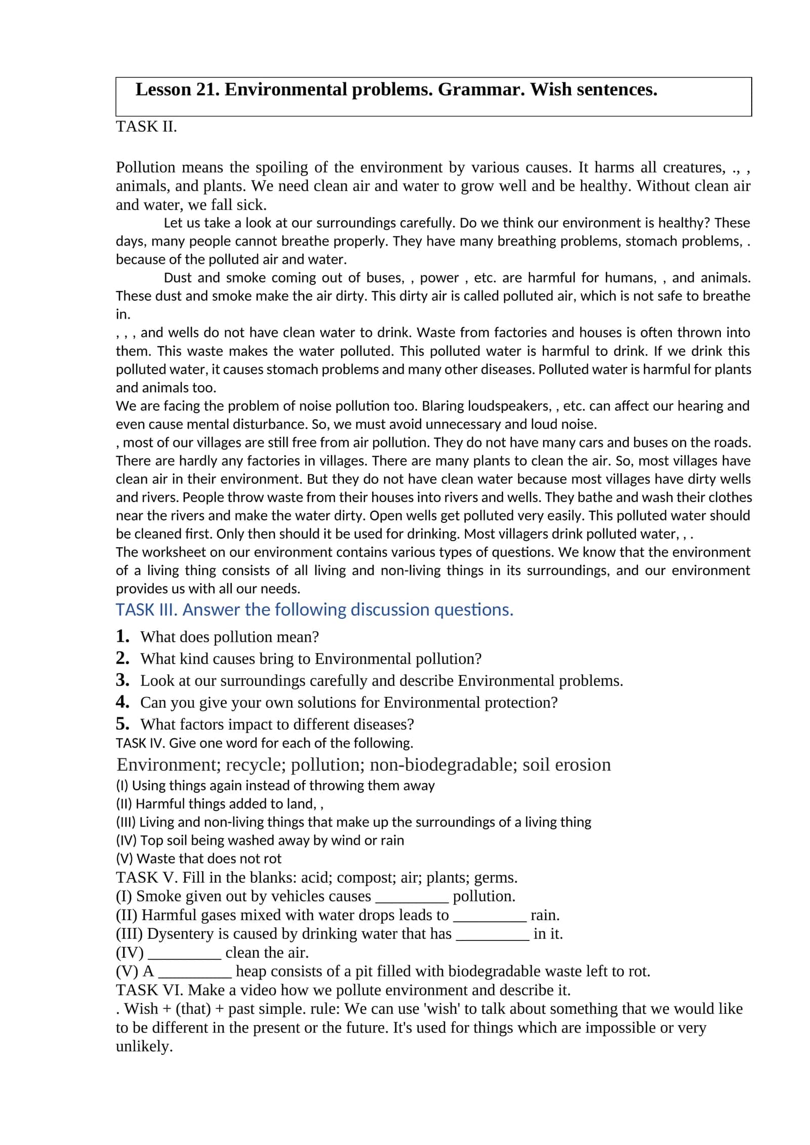 Lesson 21. Environmental problems 1