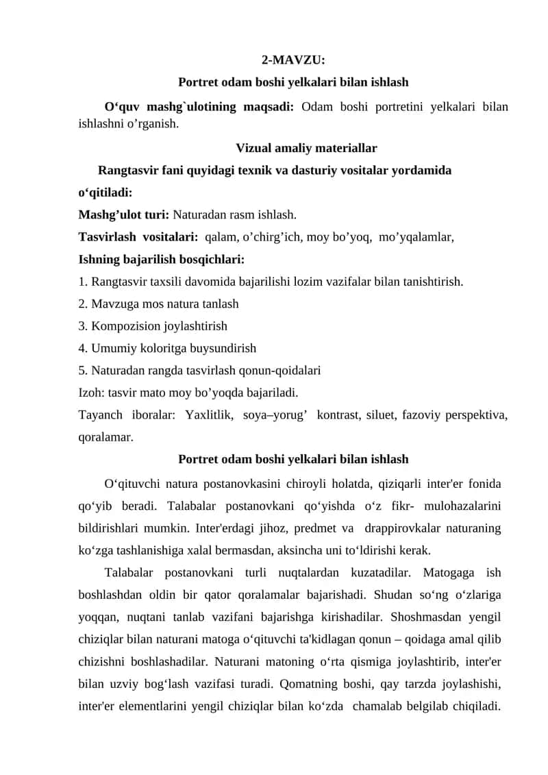 Portret odam boshi yelkalari bilan ishlash 1