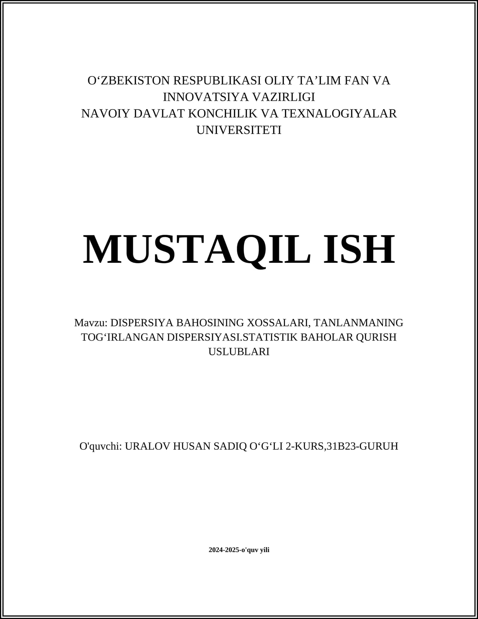 DISPERSIYA BAHOSINING XOSSALARI 1