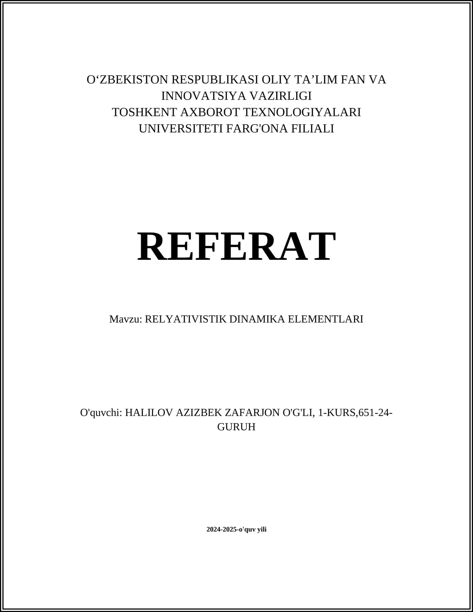 RELYATIVISTIK DINAMIKA ELEMENTLARI 1
