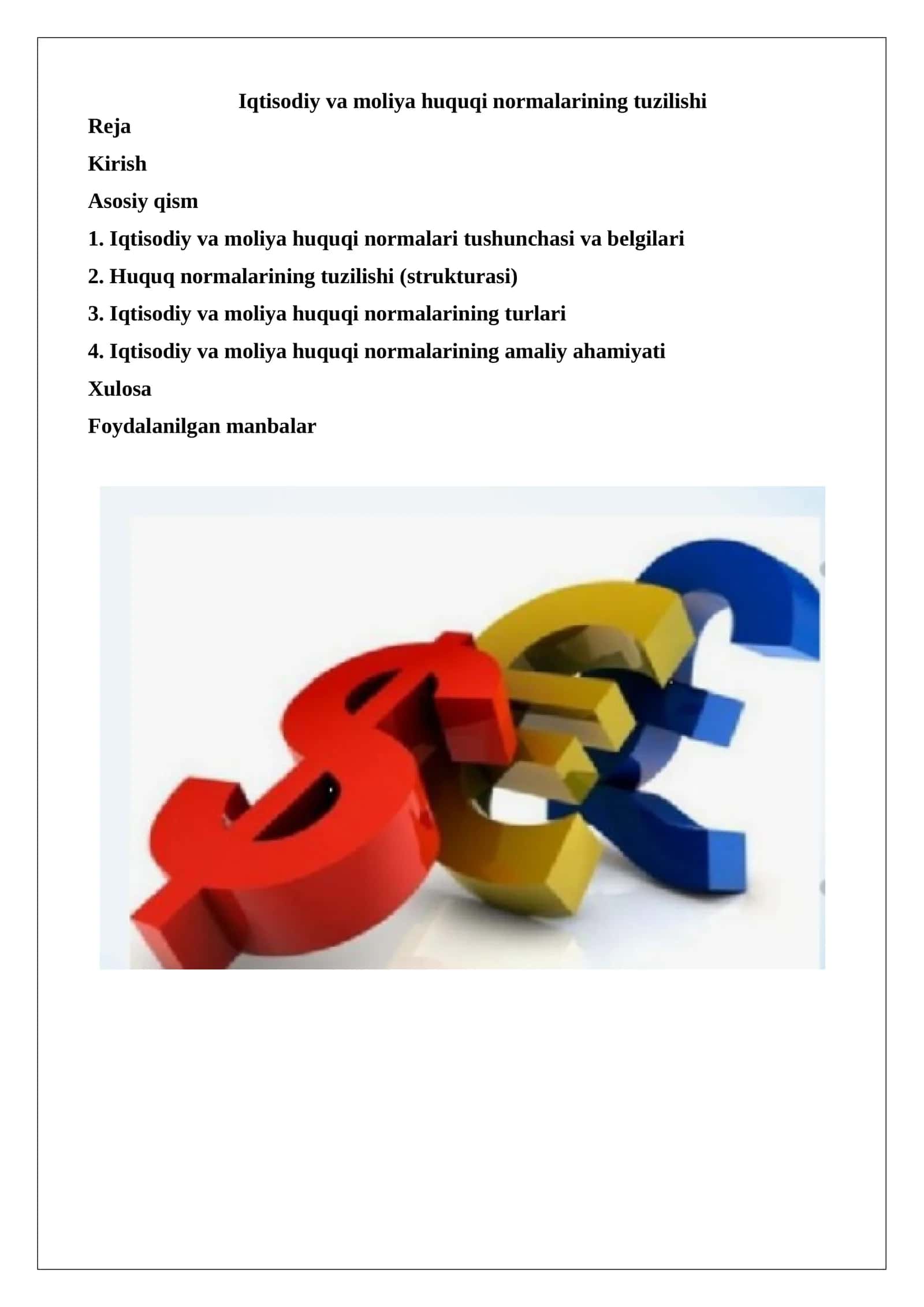 Iqtisodiy va moliya huquqi normalarining tuzilishi 1