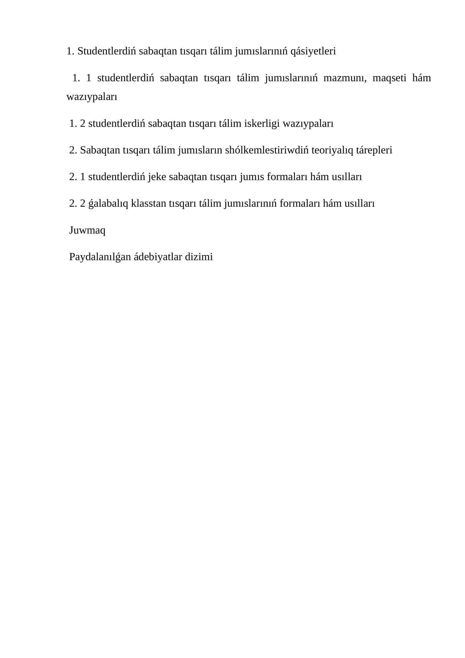 Studentlerdiń sabaqtan tısqarı tálim jumıslarınıń qásiyetleri 1