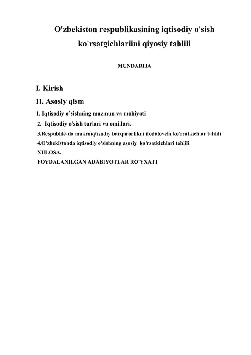 O'zbekiston respublikasining iqtisodiy o'sish ko'rsatgichlariini qiyosiy tahlili 1