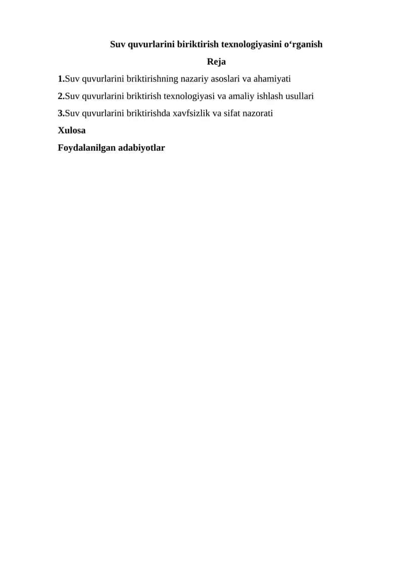 Suv quvurlarini biriktirish texnologiyasini oʻrganish 1