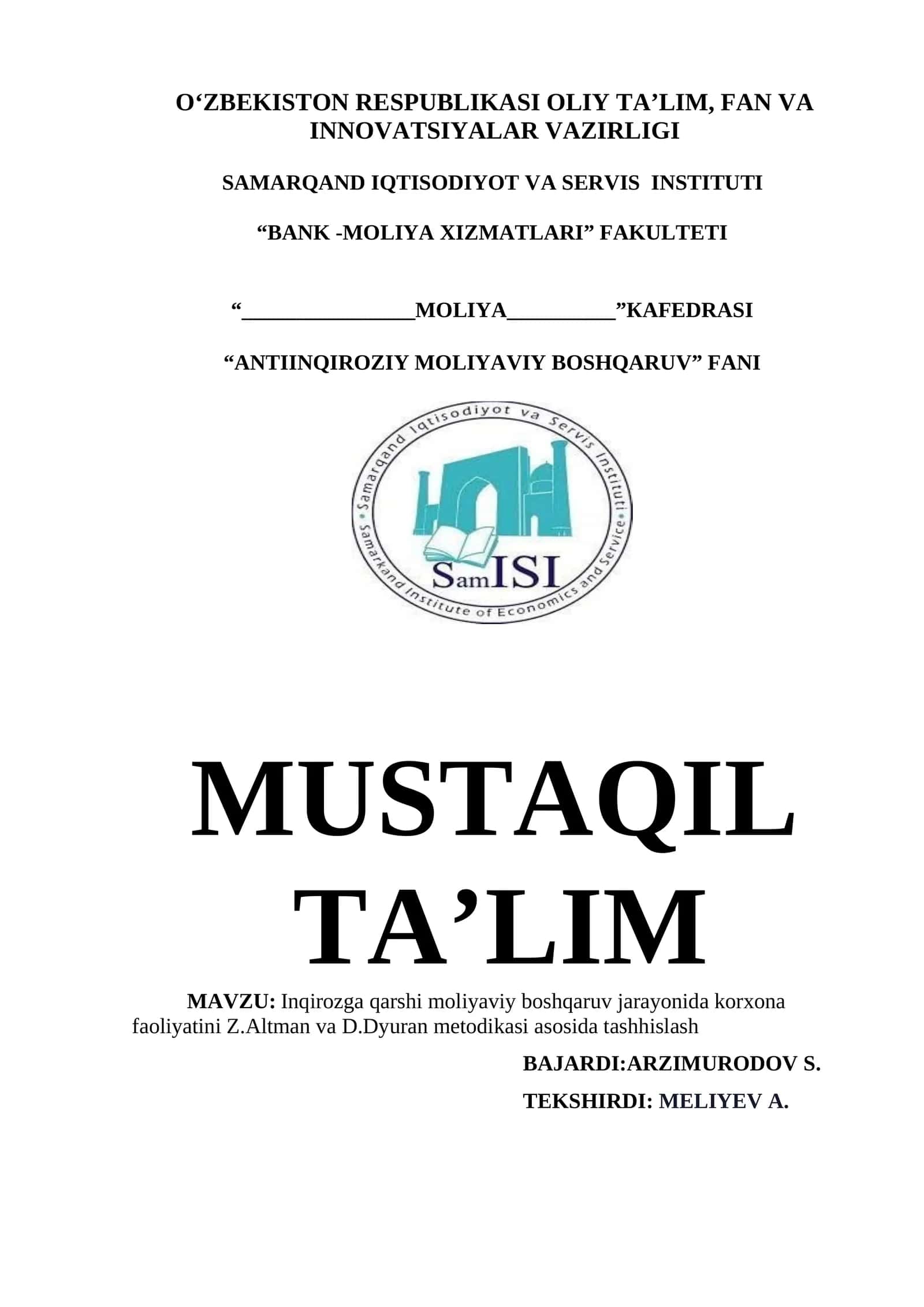 Antiinqiroziy moliyaviy boshqaruv 1