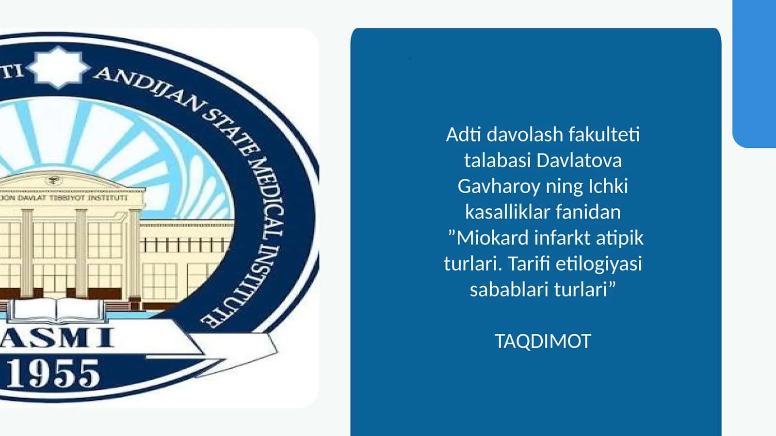 ”Miokard infarkt atipik turlari. Tarifi etilogiyasi sabablari turlari” 1