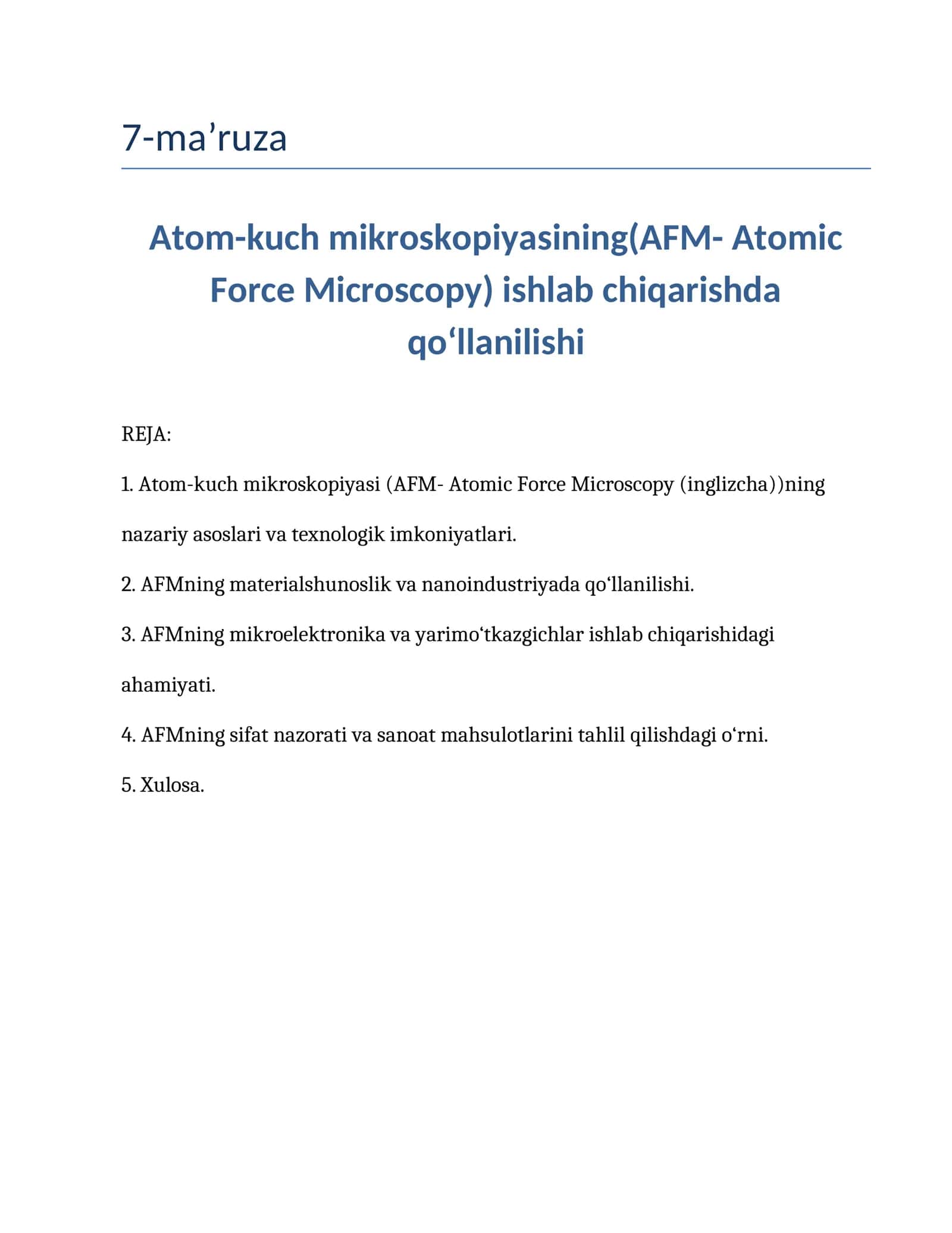 Atom-kuch mikroskopiyasi (AFM- Atomic Force Microscopy) 1