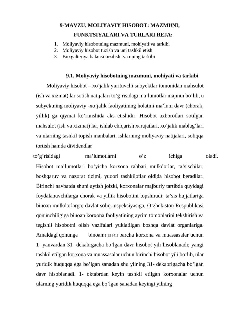 Moliyaviy hisobot (Financial Report) 1