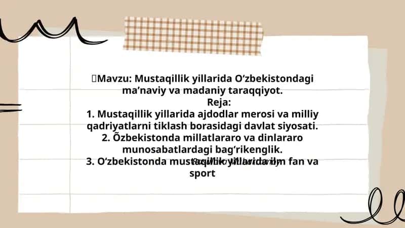 Mustaqillik yillarida Oʻzbekistondagi maʼnaviy va madaniy taraqqiyot 1