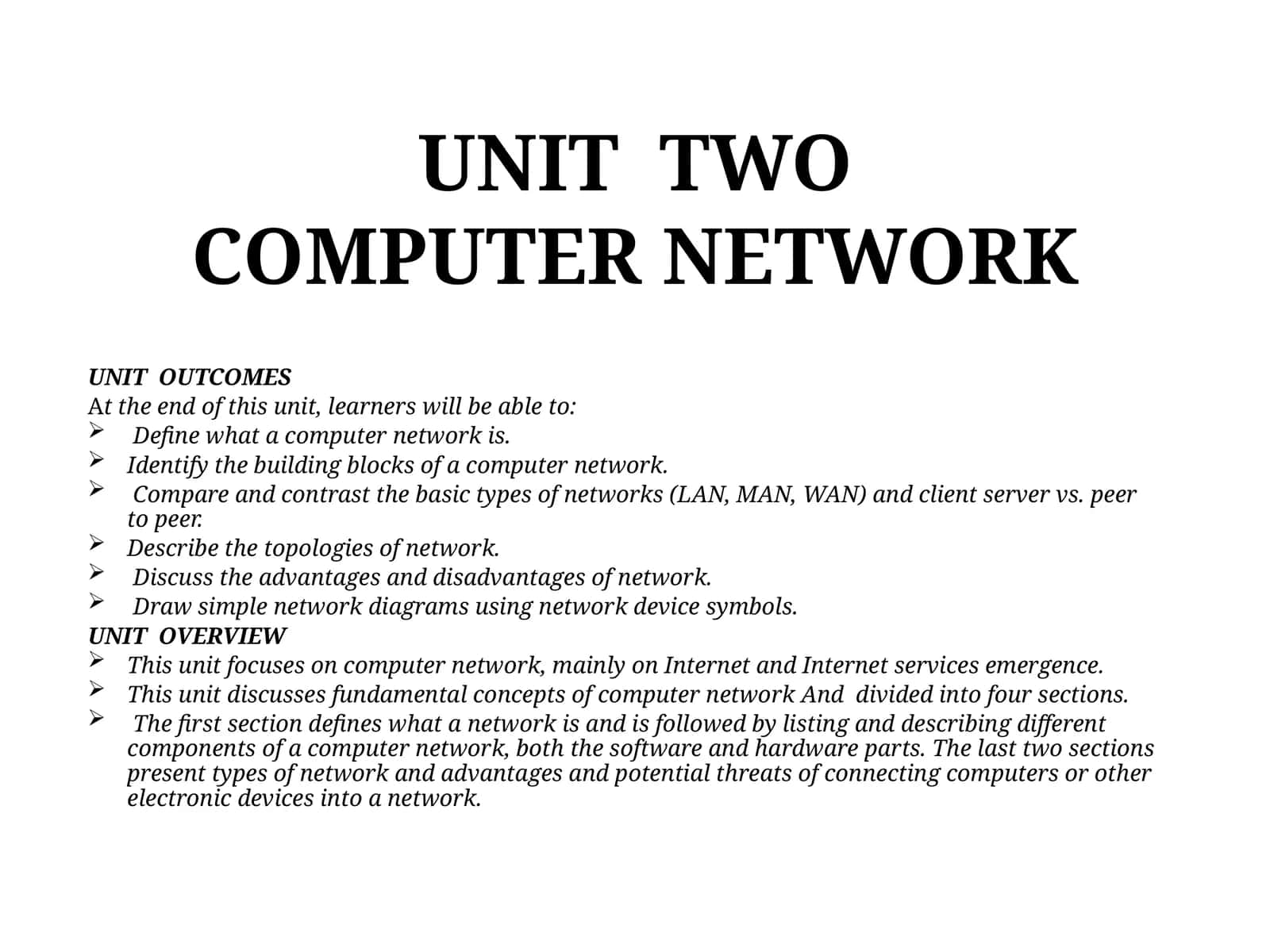 UNIT TWOCOMPUTER NETWORK 1