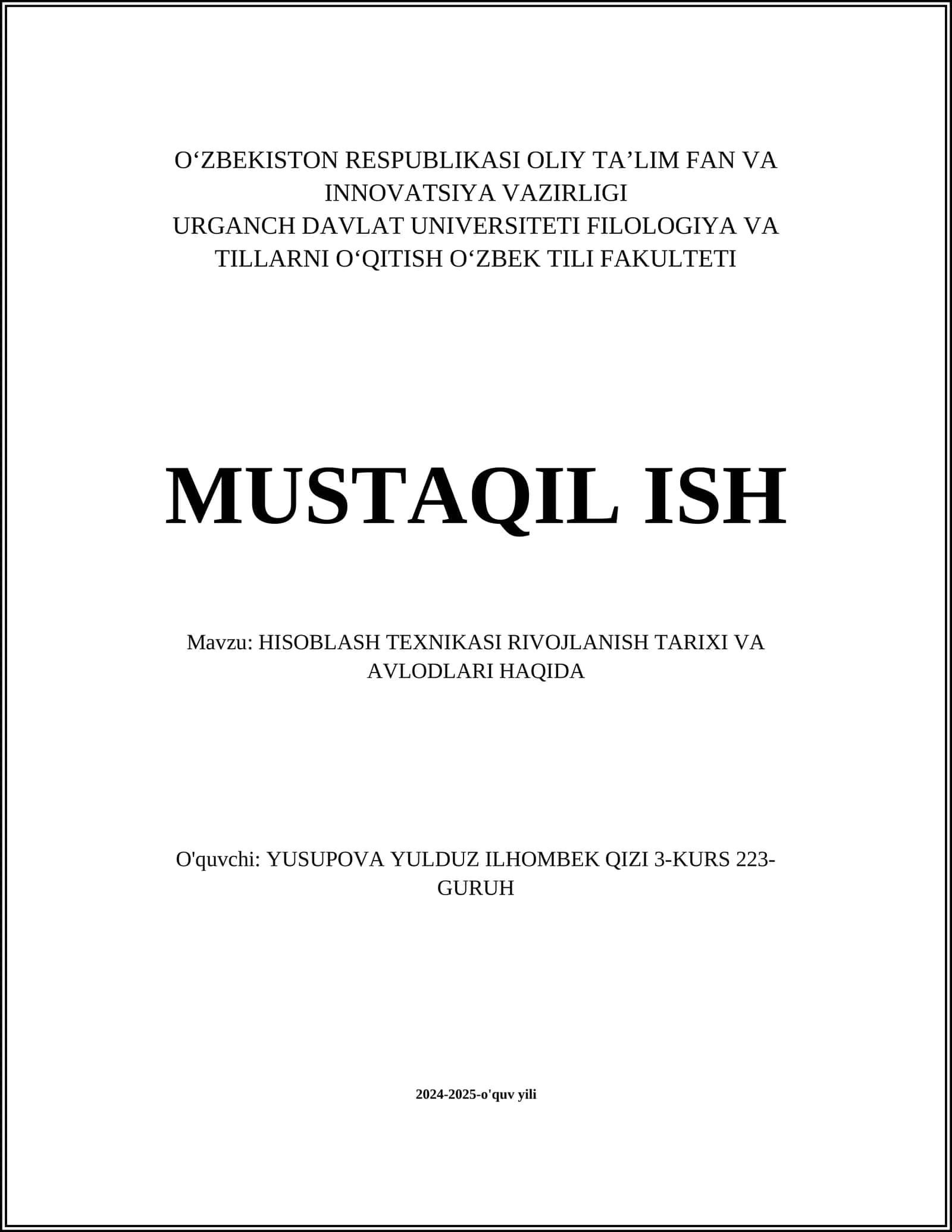 Hisoblash Texnikasi Rivojlanish Tarixi va Avlodlari 1