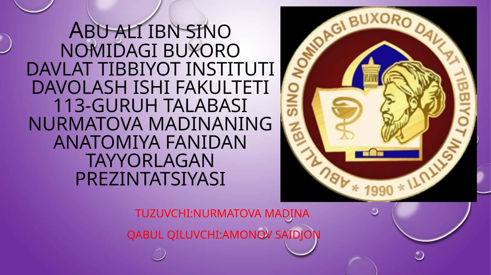 Anatomiya fanidan tayyorlangan prezentatsiyasi 1