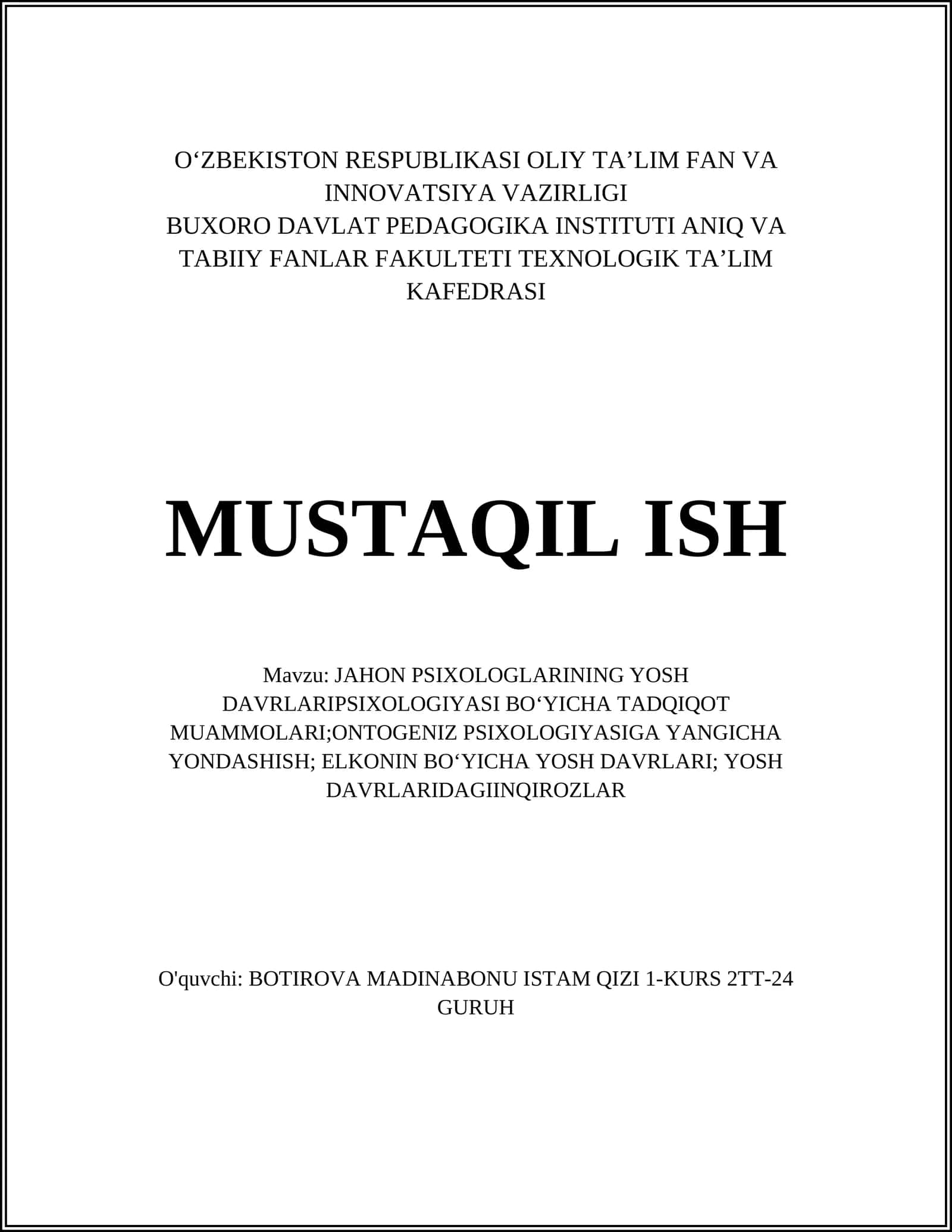 JAHON PSIXOLOGLARINING YOSH DAVRLARIPSIXOLOGIYASI BO‘YICHA TADQIQOT MUAMMOLARI 1