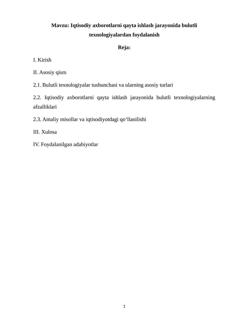 Iqtisodiy axborotlarni qayta ishlash jarayonida bulutli texnologiyalardan foydalanish 1
