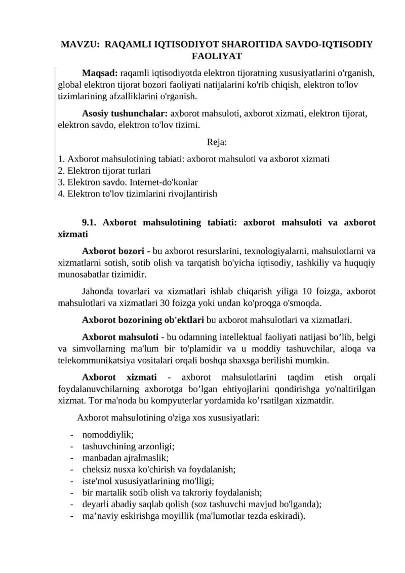 RAQAMLI IQTISODIYOT SHAROITIDA SAVDO-IQTISODIY FAOLIYAT 1