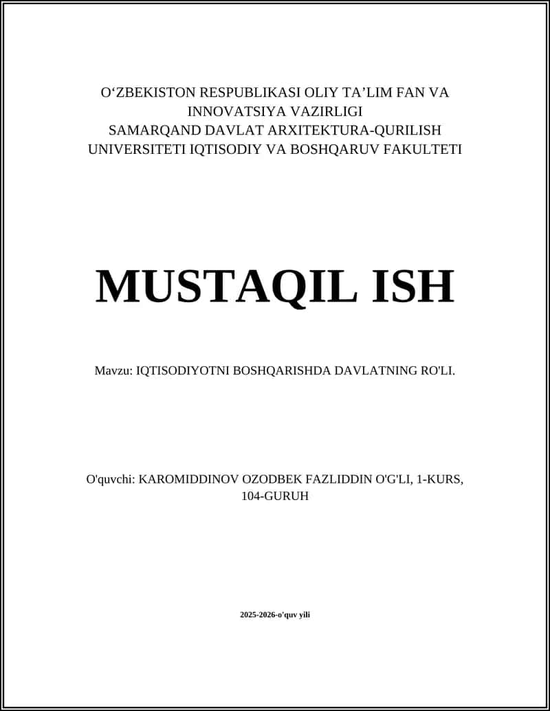 IQTISODIYOTNI BOSHQARISHDA DAVLATNING RO'LI 1