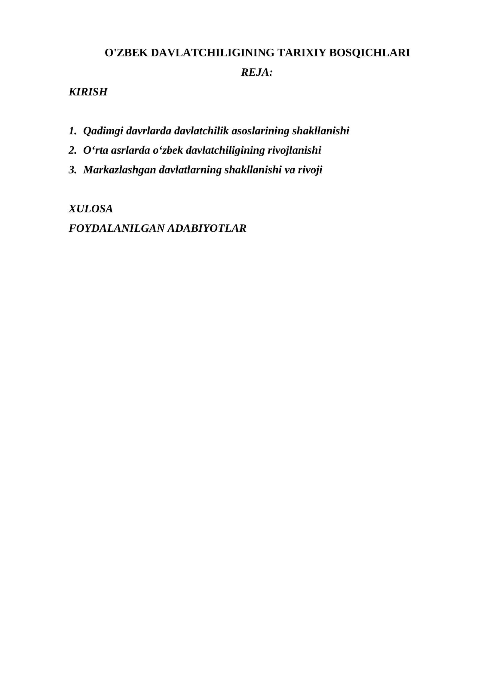 O'ZBEK DAVLATCHILIGINING TARIXIY BOSQICHLARI 1
