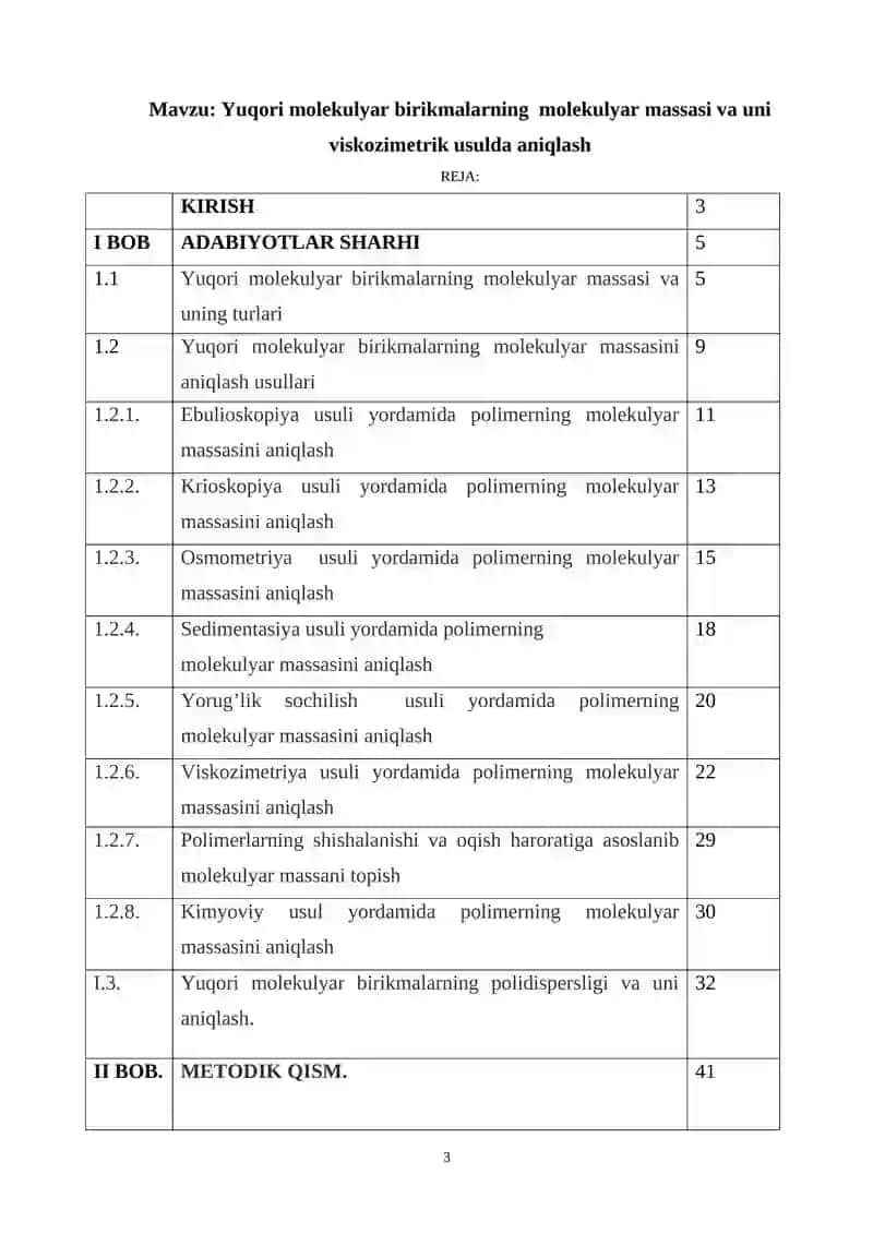 Yuqori molekulyar birikmalarning molekulyar massasi va uni viskozimetrik usulda aniqlash