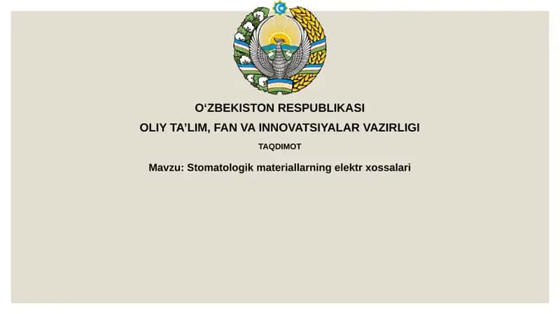 Stomatologik materiallarning elektrxossalari 1