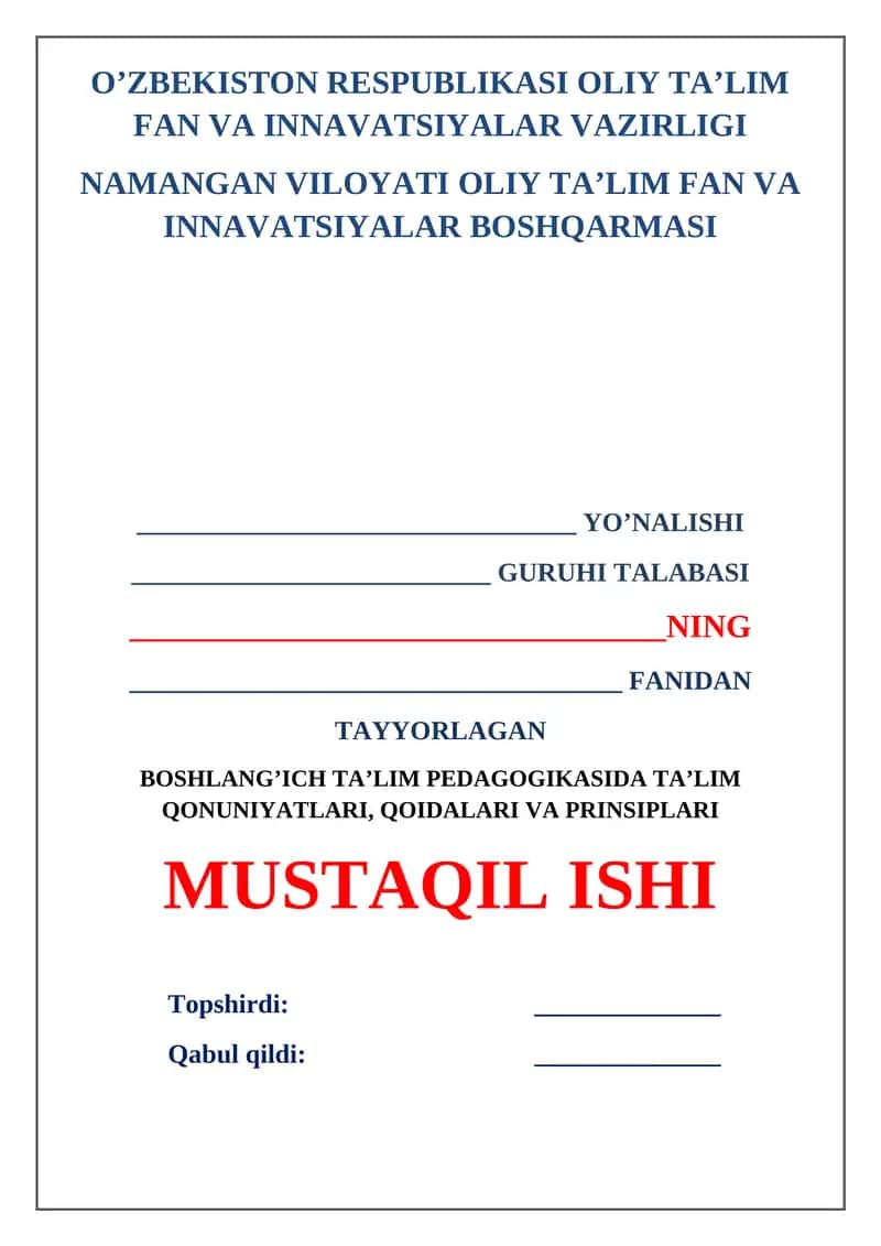 Boshlang’ich ta’lim pedagogikasida ta’lim qonuniyatlari, qoidalari va prinsiplari 1