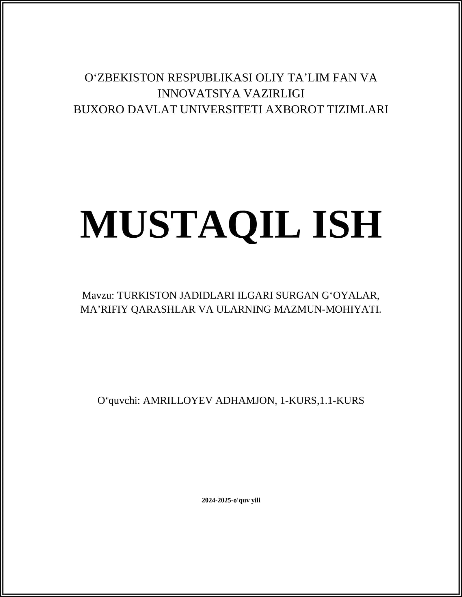 TURKISTON JADIDLARI ILGARI SURGAN G‘OYALAR, MA’RIFIY QARASHLAR VA ULARNING MAZMUN-MOHIYATI 1