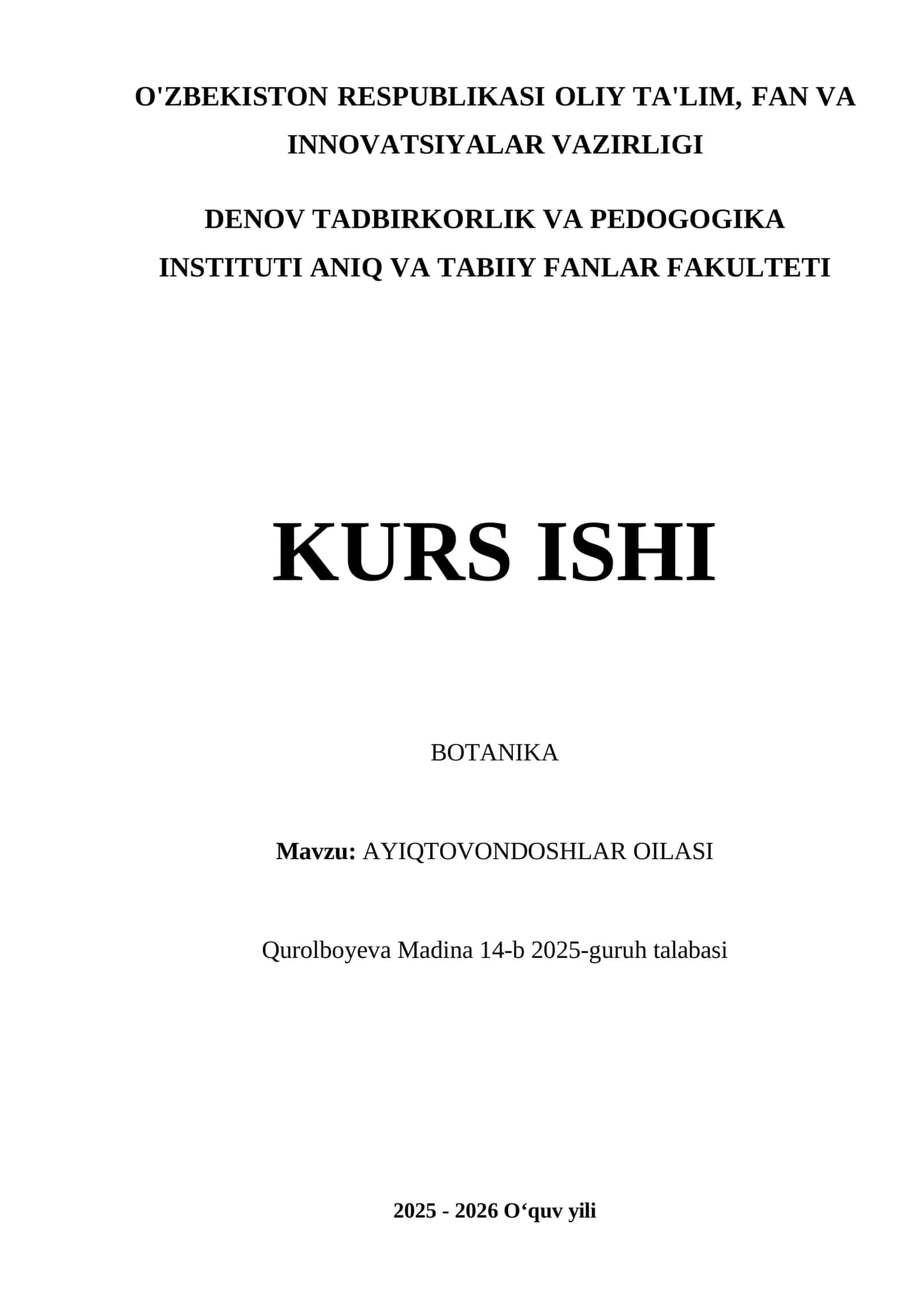 Ayiqtovondoshlar oilasi 1