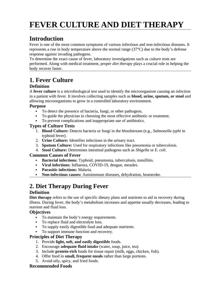 FEVER CULTURE AND DIET THERAPY 1
