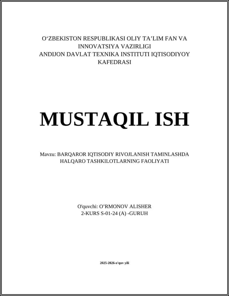 BARQAROR IQTISODIY RIVOJLANISH TAMINLASHDA HALQARO TASHKILOTLARNING FAOLIYATI 1