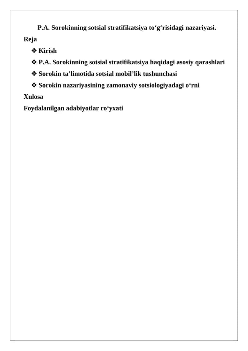 P.A. Sorokinning sotsial stratifikatsiya to‘g‘risidagi nazariyasi 1
