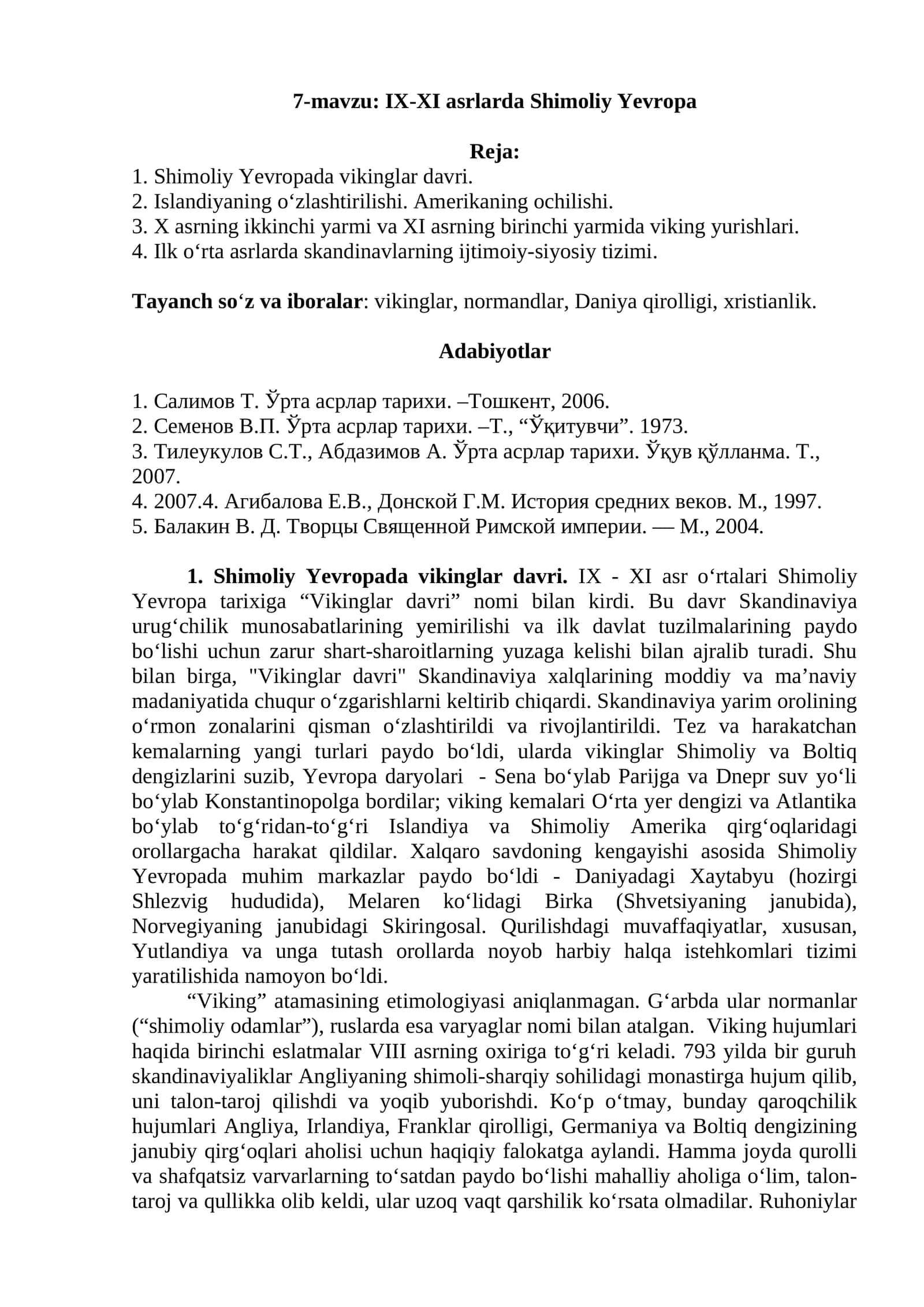 IX-XI asrlarda Shimoliy Yevropa 1