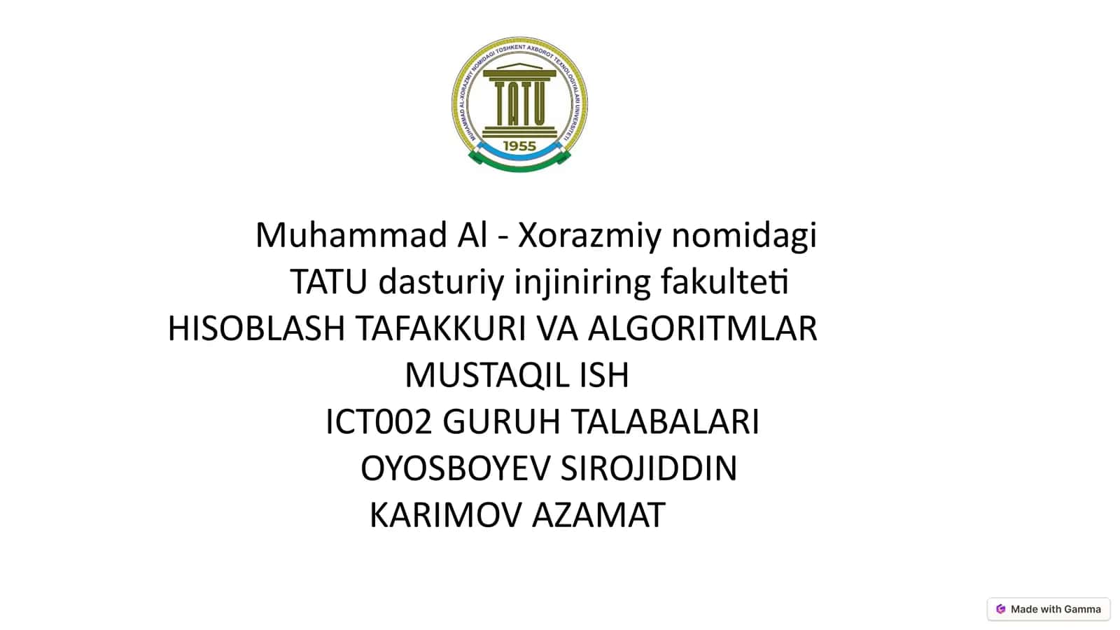 HISOBLASH TAFAKKURI VA ALGORITMLAR 1