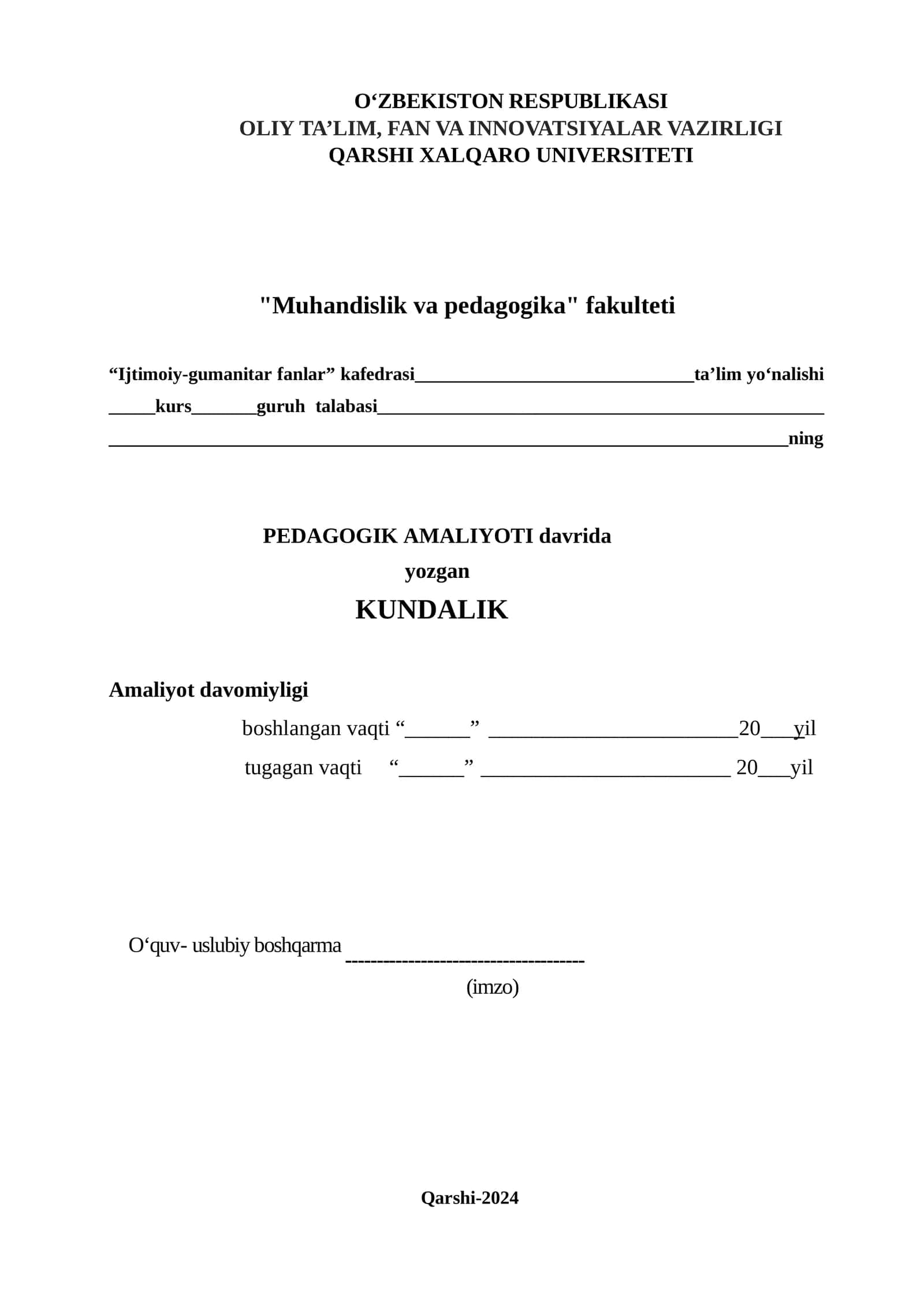 Pedagogik amaliyotni o'tash 1