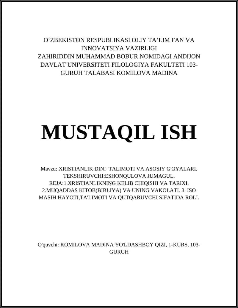 XRISTIANLIK DINI TALIMOTI VA ASOSIY G'OYALARI 1