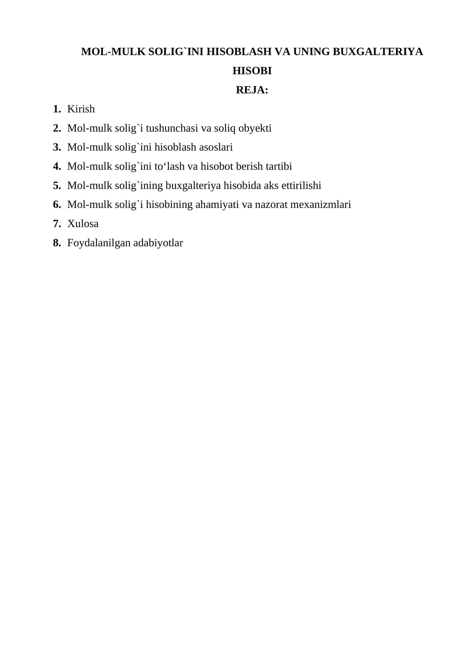 MOL-MULK SOLIG`INI HISOBLASH VA UNING BUXGALTERIYA HISOBI 1