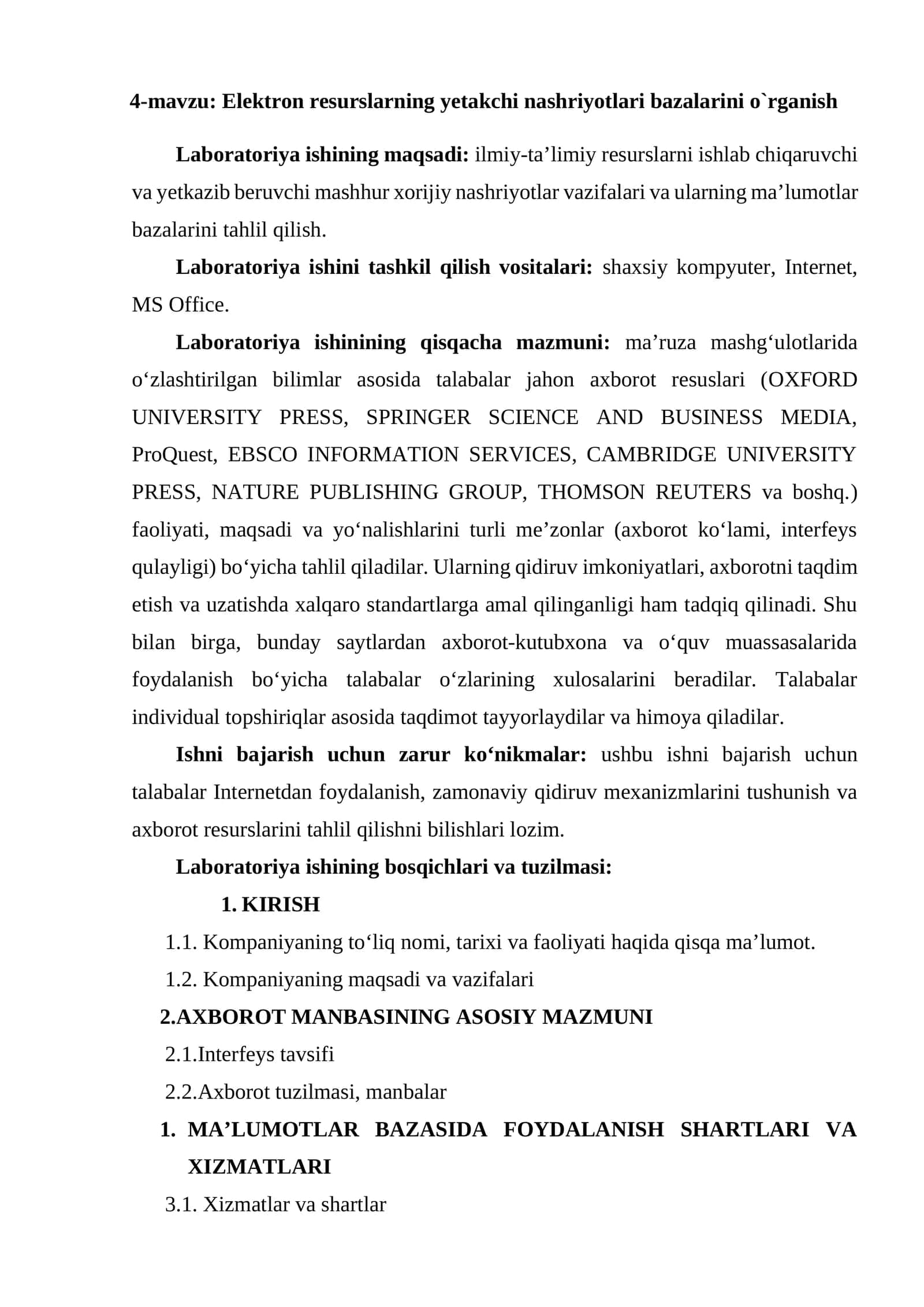 Elektron resurslarning yetakchi nashriyotlari bazalarini o`rganish 1