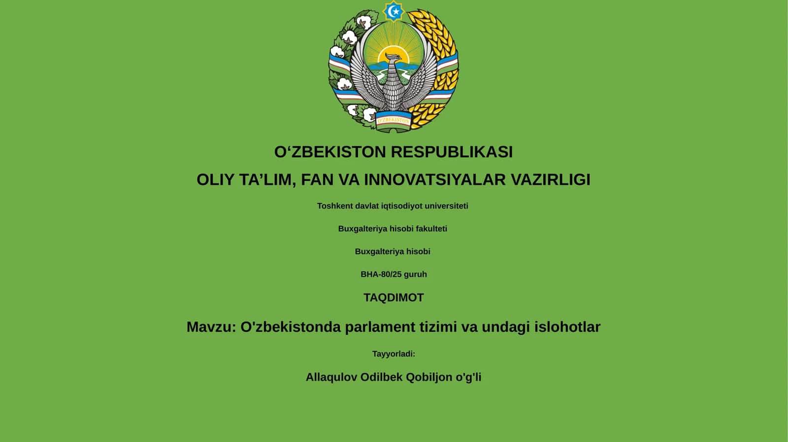 O'zbekistonda parlament tizimi va undagi islohotlar 1